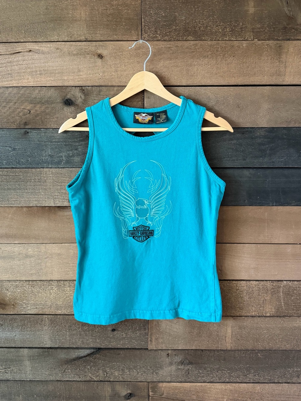 Vintage Harley Davidson Eagle Tank Top Turquoise Y2K Biker Tank